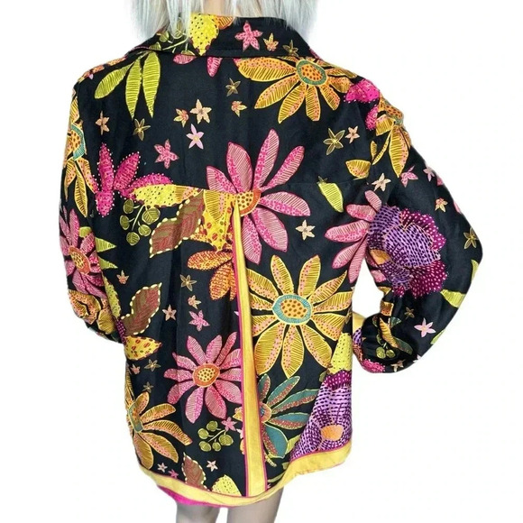 Cynthia Rowley Designer Floral Boho Button Up Blouse Long Sleeve Women’s Large - Picture 6 of 16